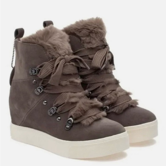 J/SLIDES Shoes - NWT J/SLIDES WHITNEY Waterproof Taupe High Top Suede Faux Fur Sneaker